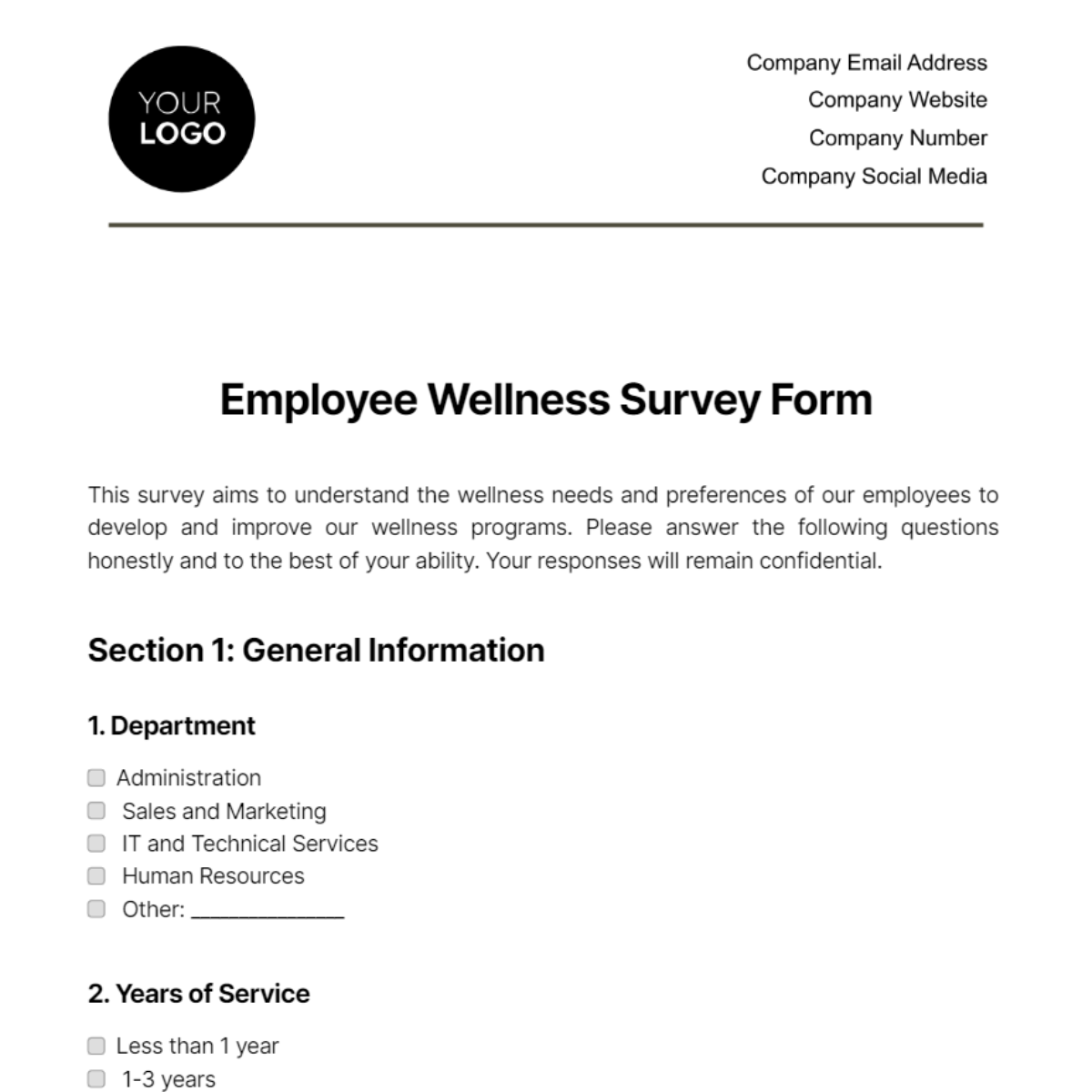 Employee Wellness Survey Form Template - Edit Online & Download