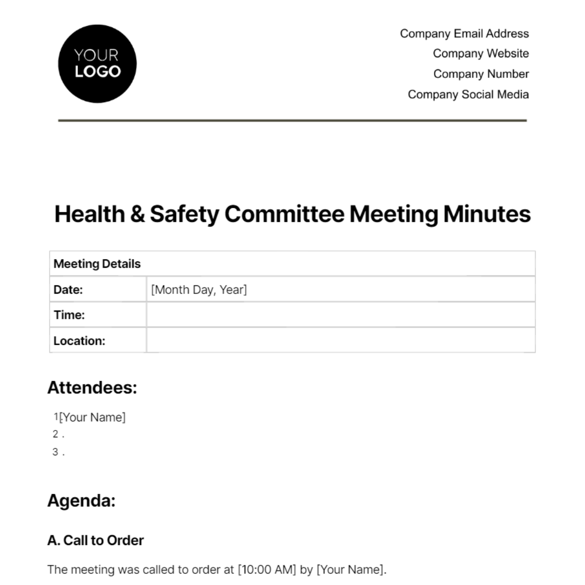 Health & Safety Committee Meeting Minutes Template