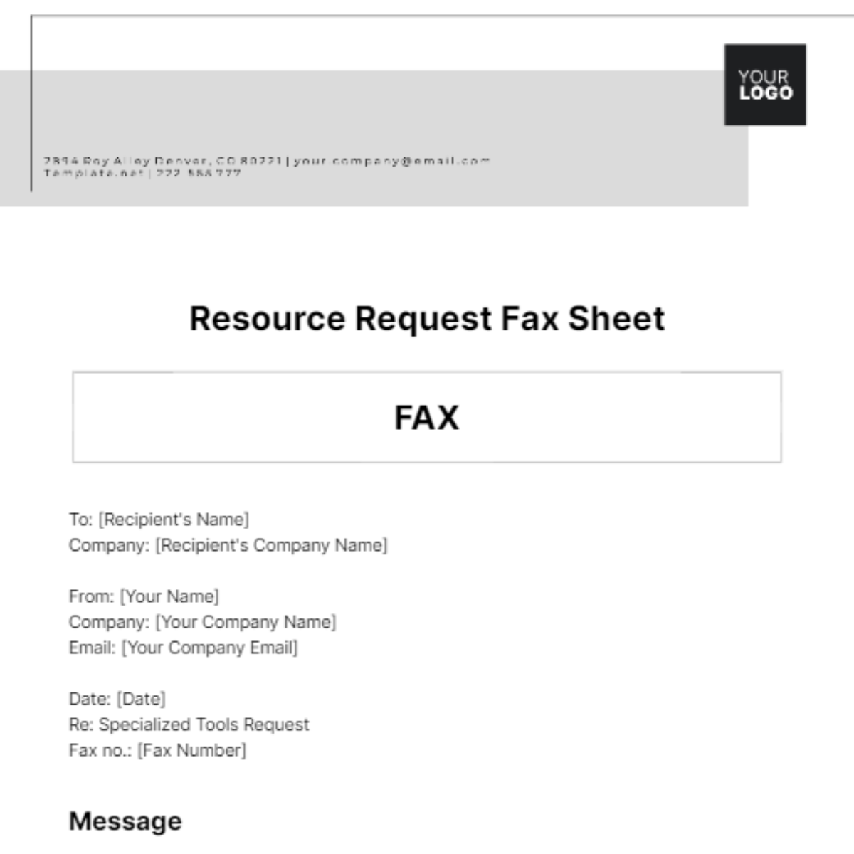 Resource Request Fax Sheet Template