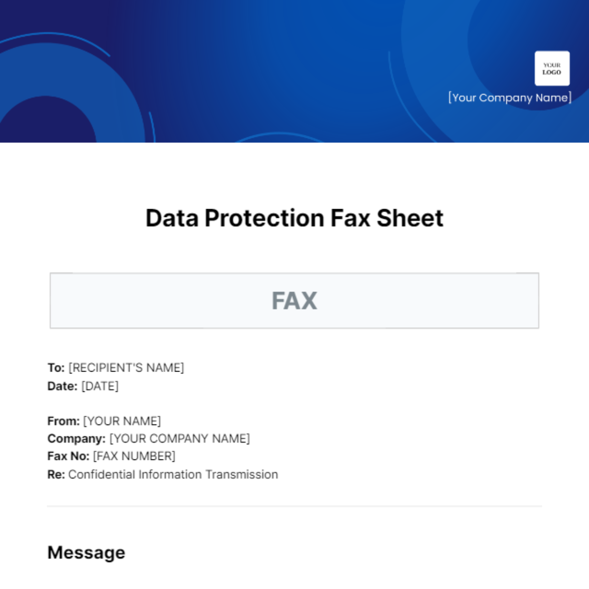 Data Protection Fax Sheet Template
