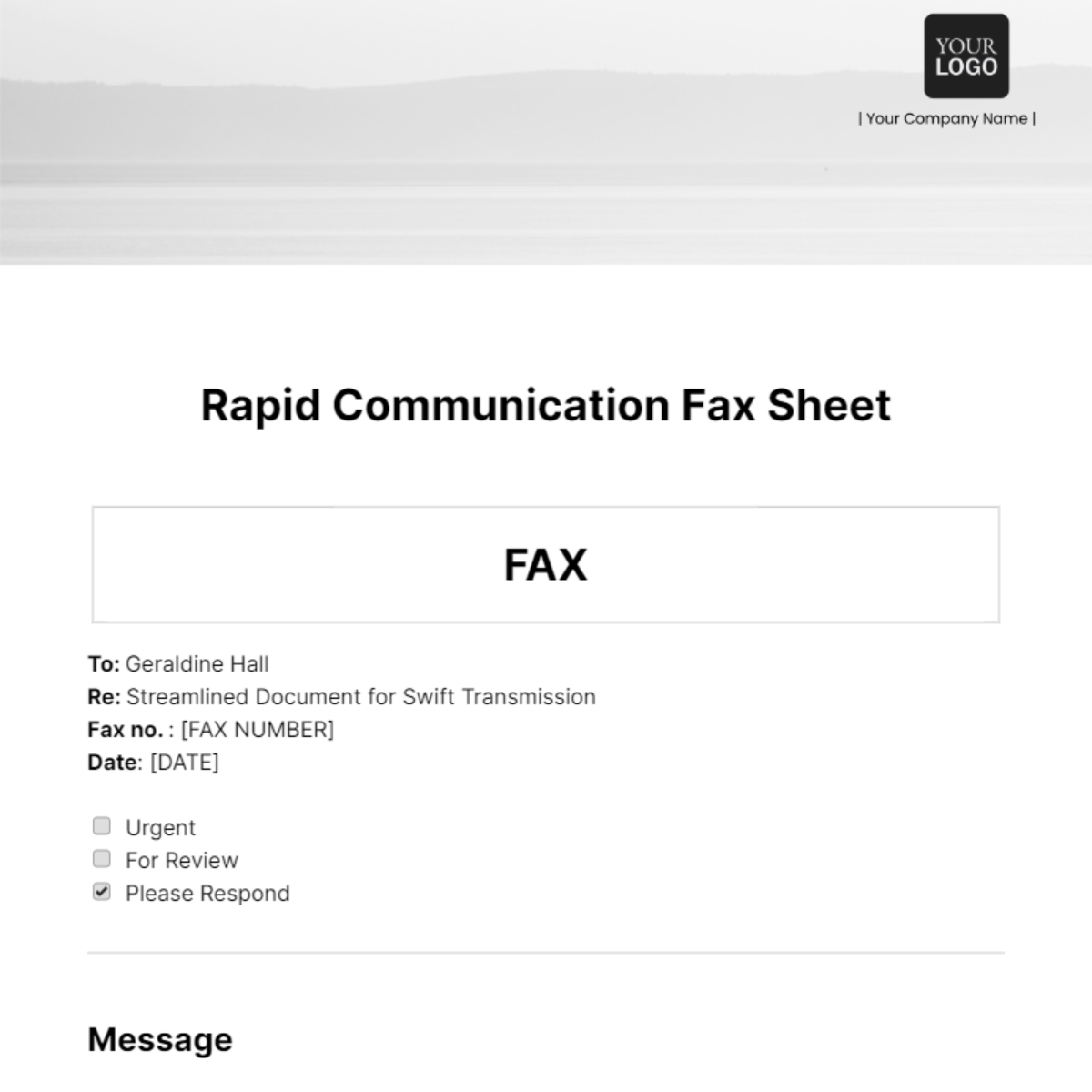 Rapid Communication Fax Sheet Template