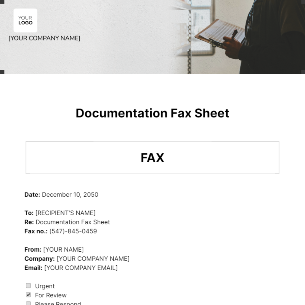 Documentation Fax Sheet Template