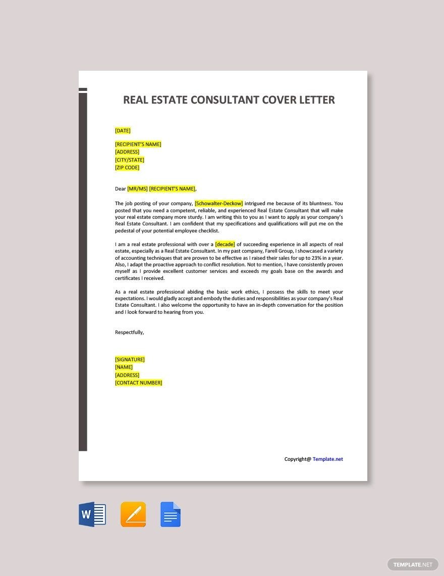 Real Estate Consultant Cover Letter