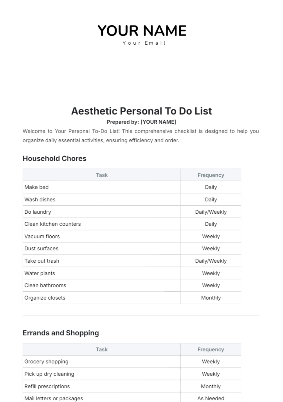 Aesthetic Personal To Do List Template - Edit Online & Download Example 