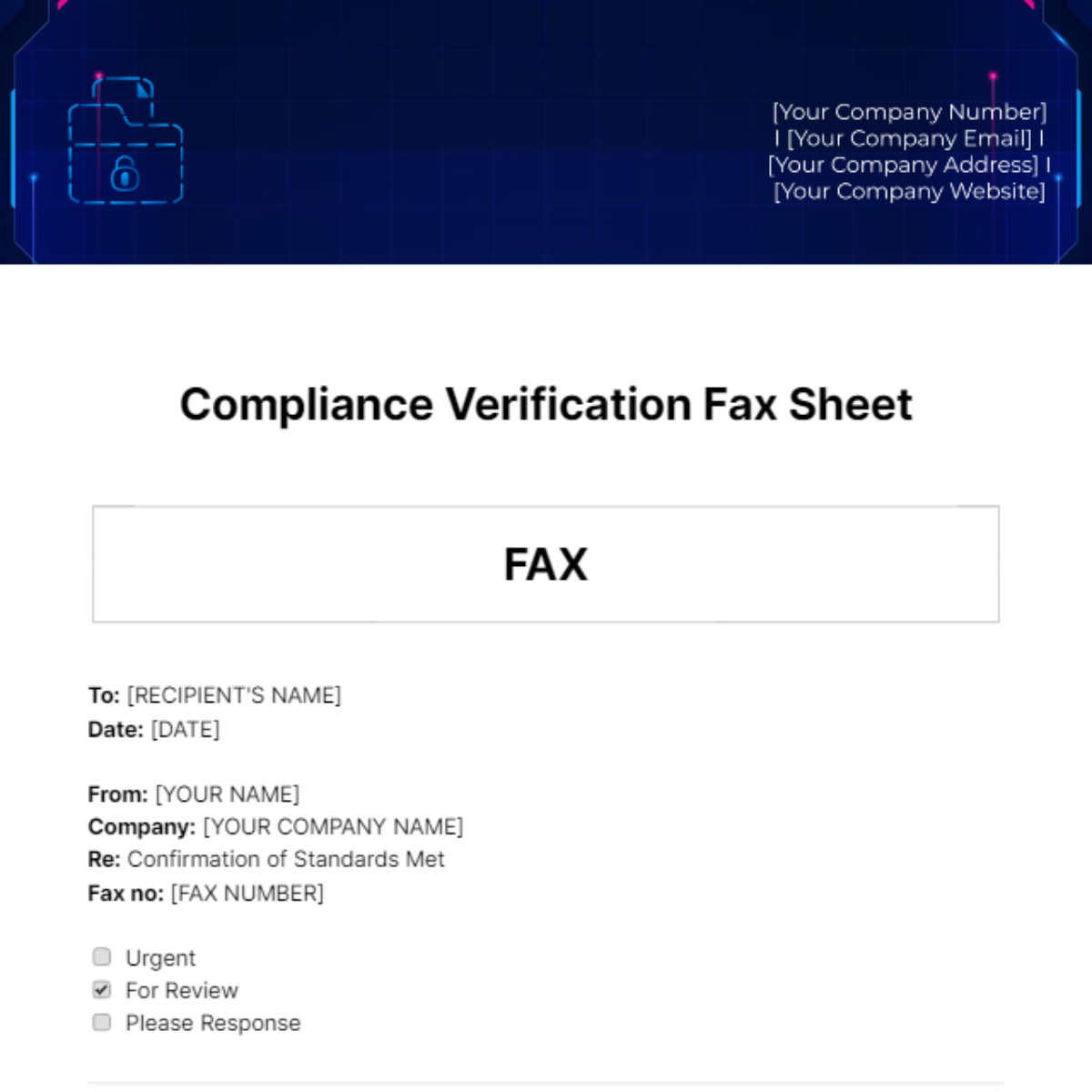 Compliance Verification Fax Sheet Template