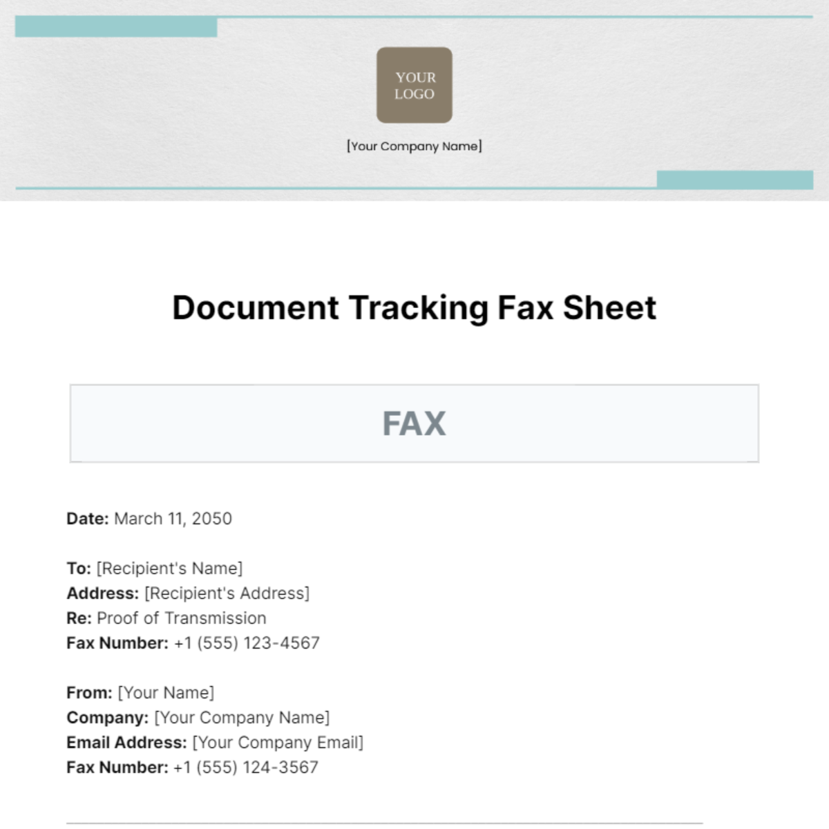 Document Tracking Fax Sheet Template
