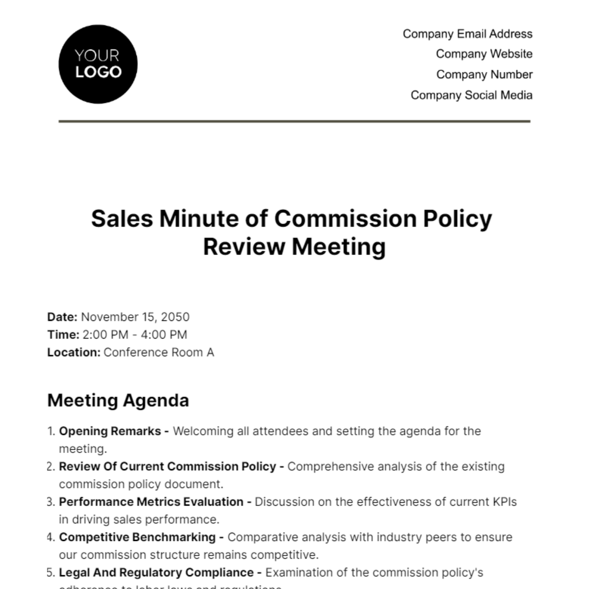 Free Sales Minute of Commission Policy Review Meeting Template