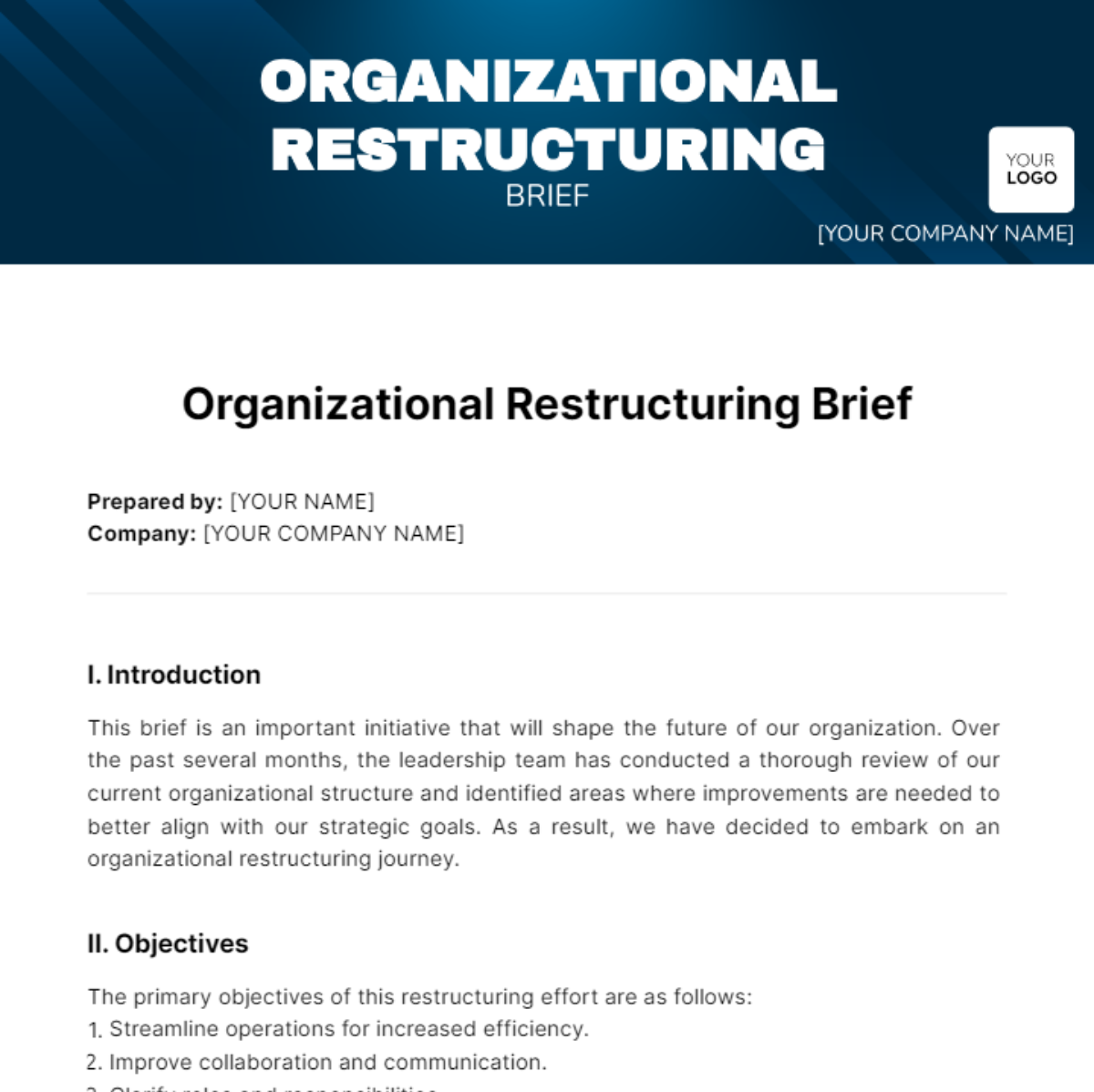 Organizational Restructuring Brief Template