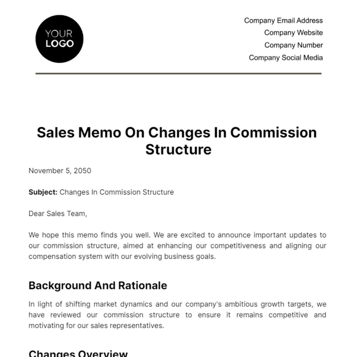 Sales Memo on Changes in Commission Structure Template