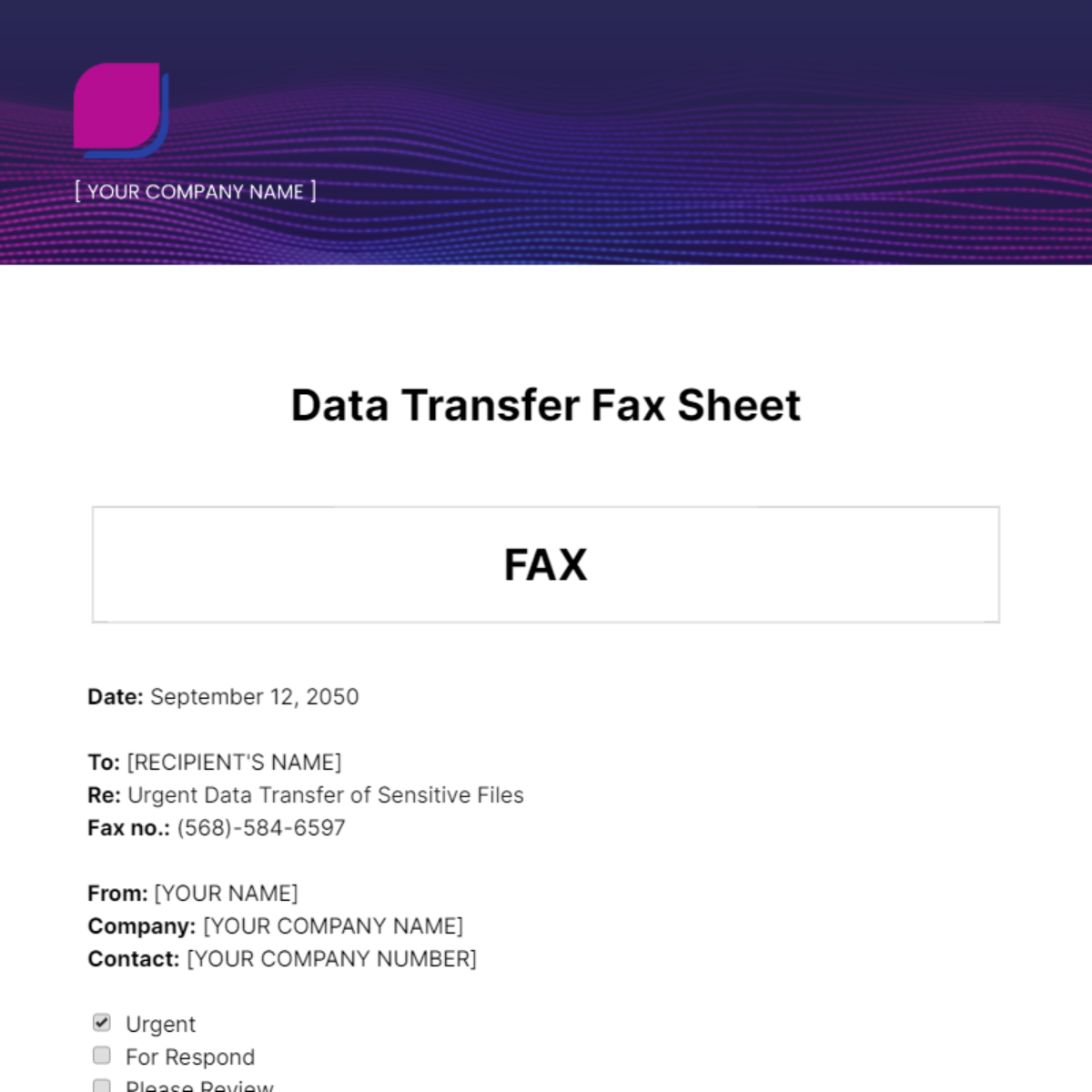 Data Transfer Fax Sheet Template