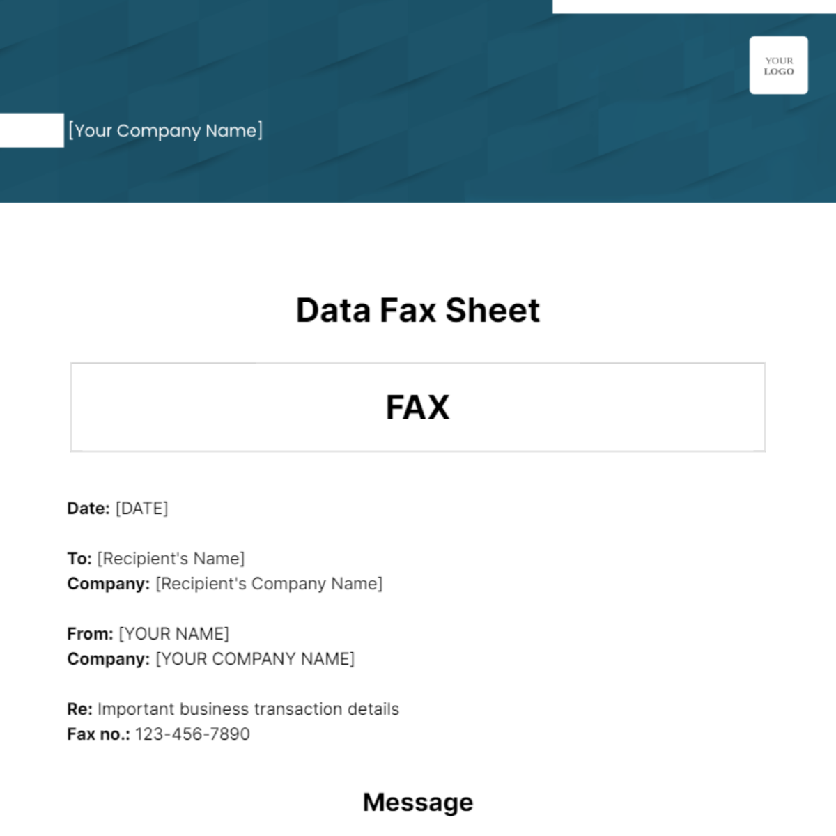 Data Fax Sheet Template