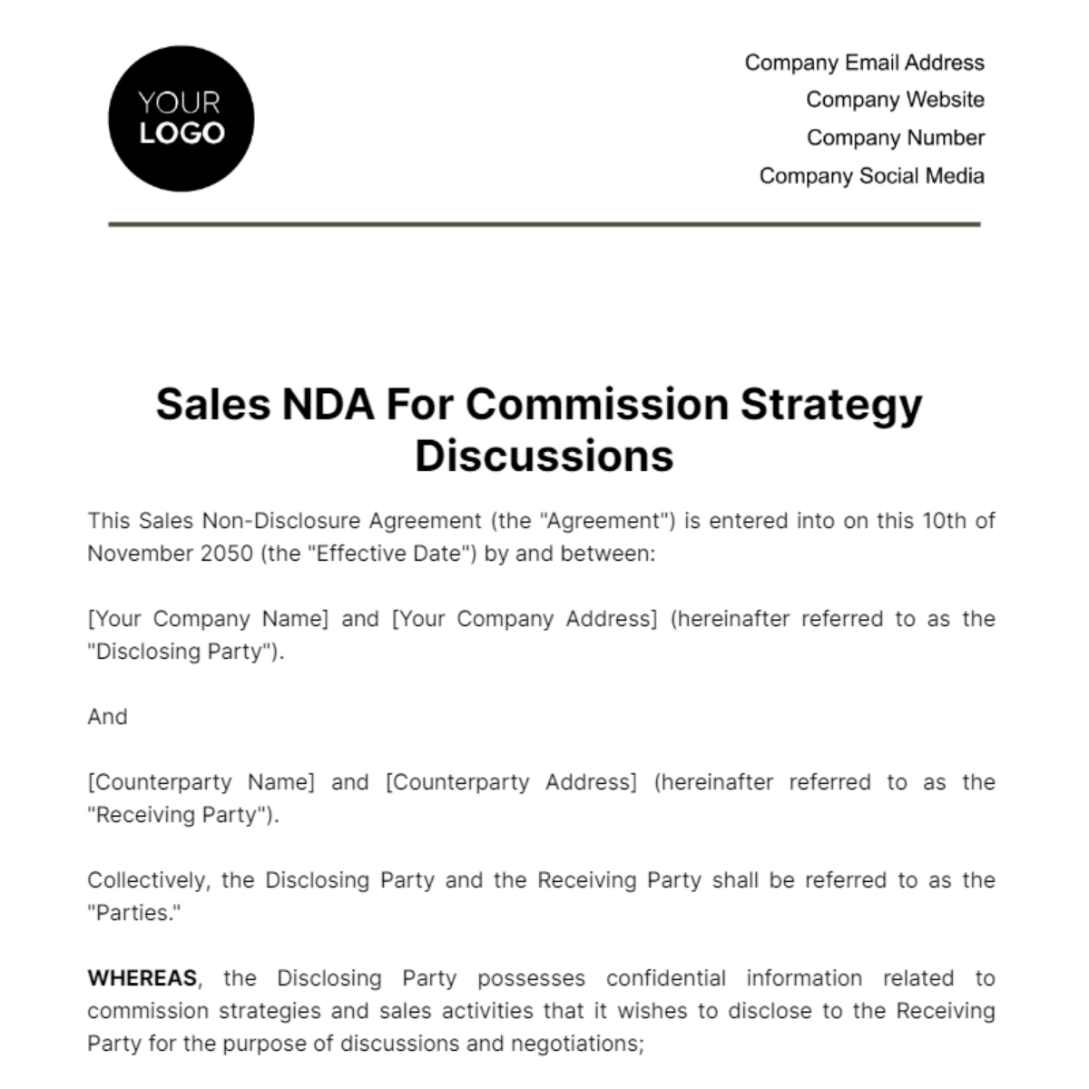 Free Sales NDA for Commission Strategy Discussions Template