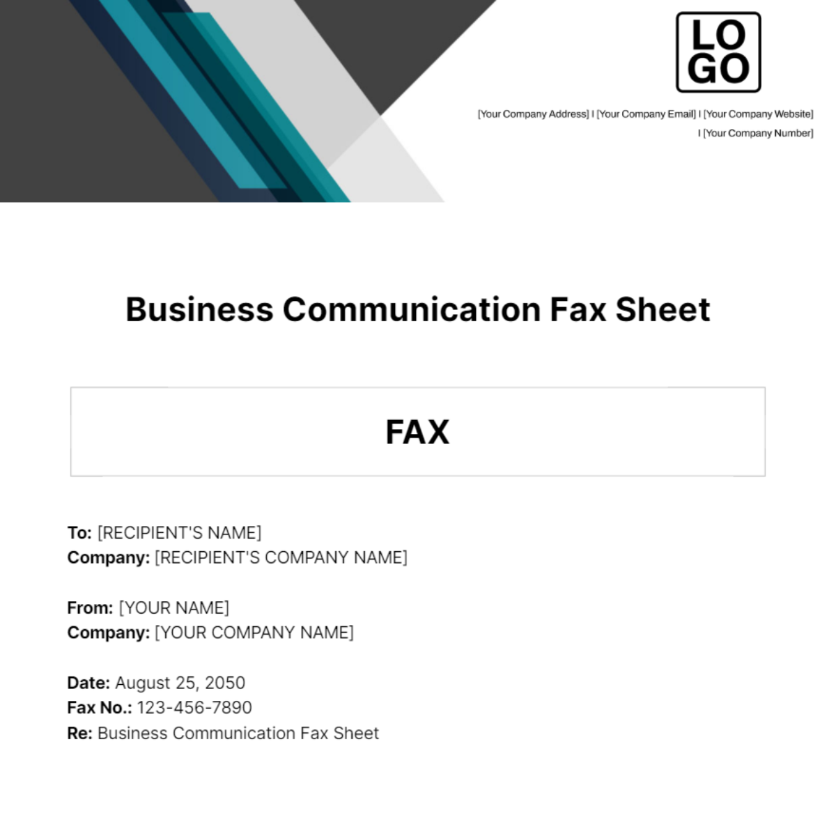 Business Communication Fax Sheet Template