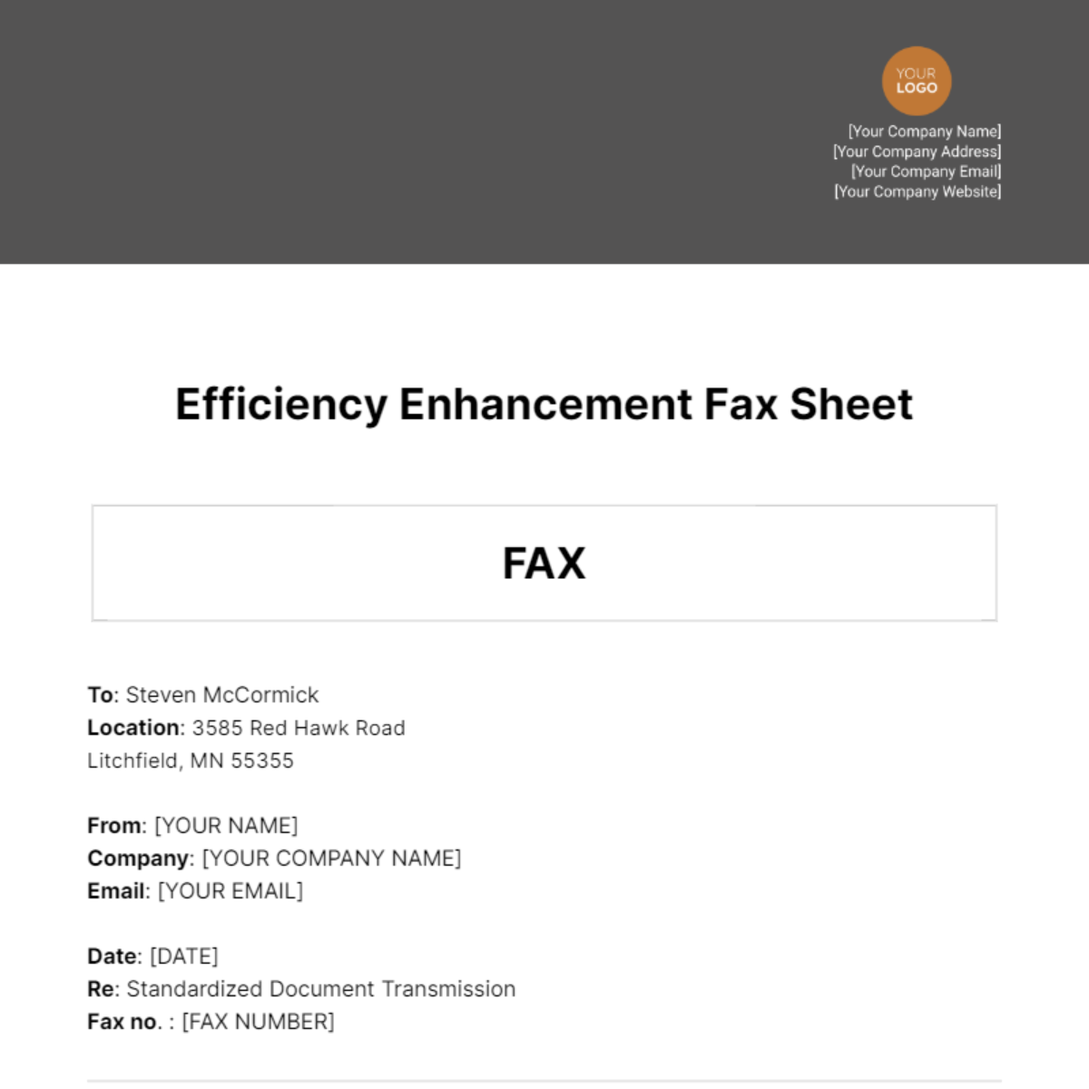 Efficiency Enhancement Fax Sheet Template
