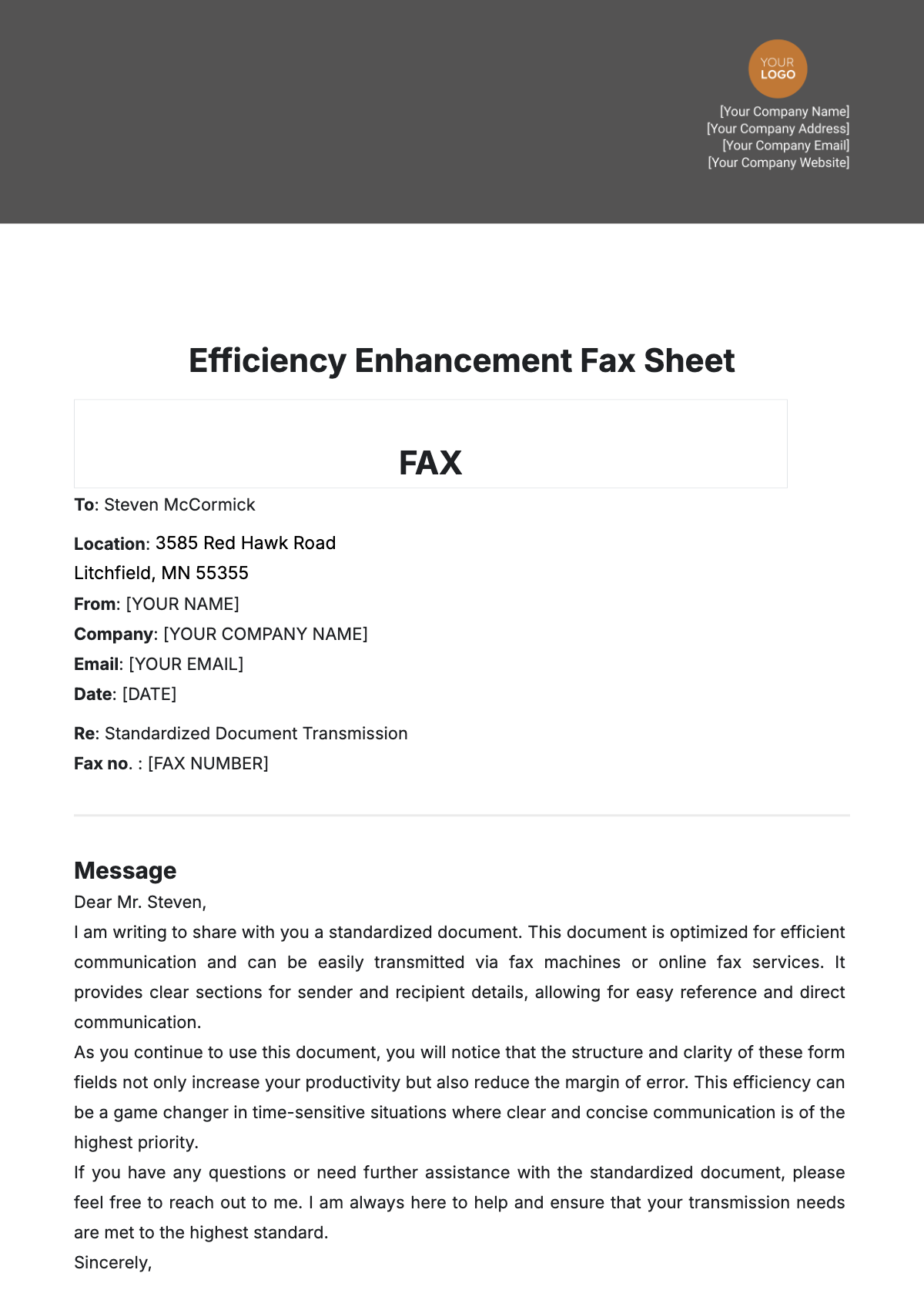 Efficiency Enhancement Fax Sheet Template - Edit Online & Download