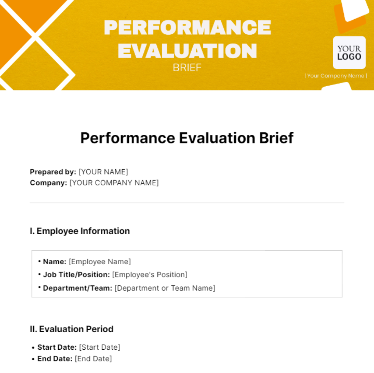 Free Performance Evaluation Brief Template