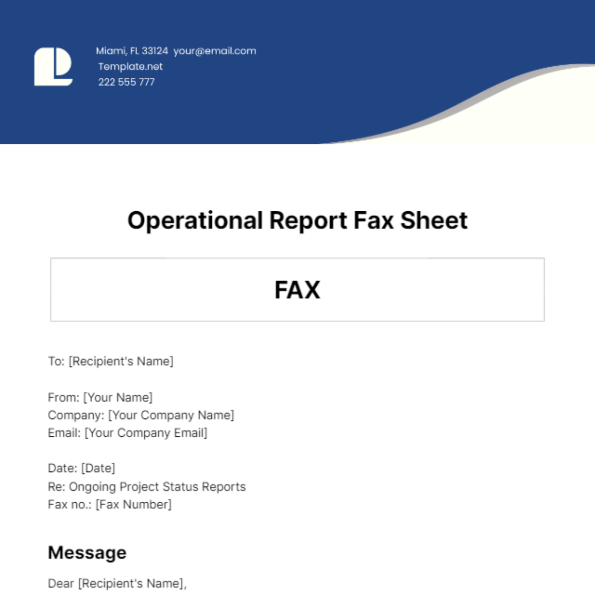 Operational Report Fax Sheet Template - Edit Online & Download