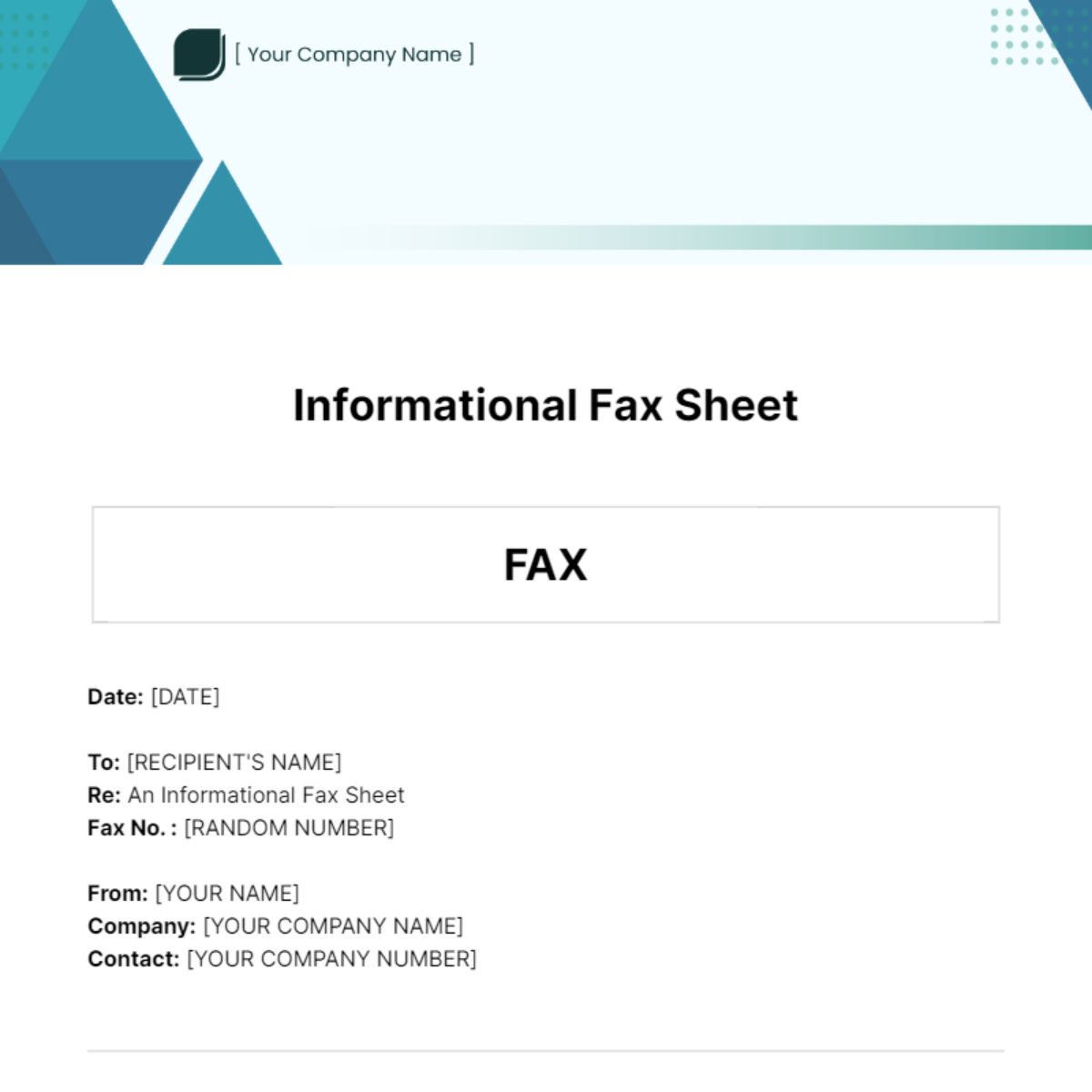 Informational Fax Sheet Template
