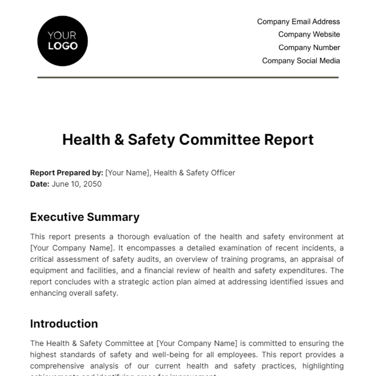 Health & Safety Committee Report Template - Edit Online & Download