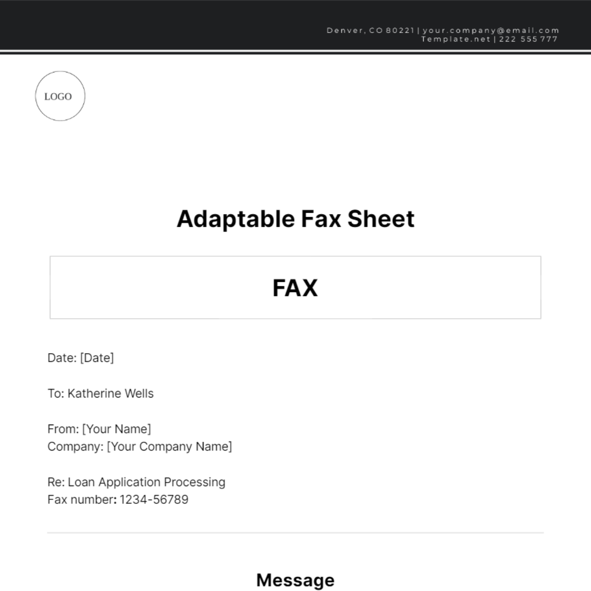 Adaptable Fax Sheet Template