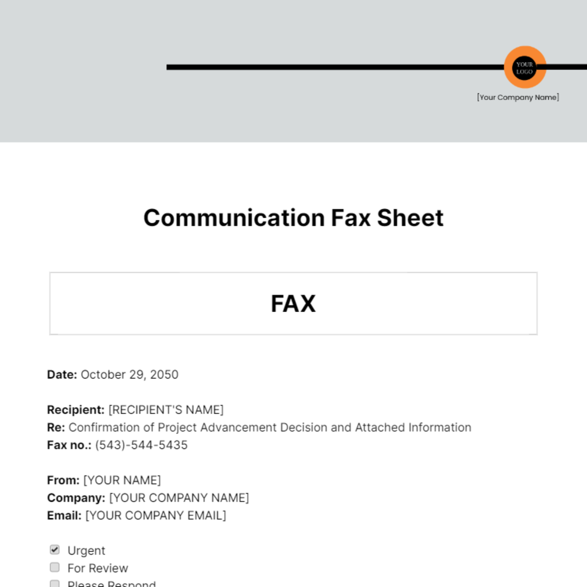 Communication Fax Sheet Template