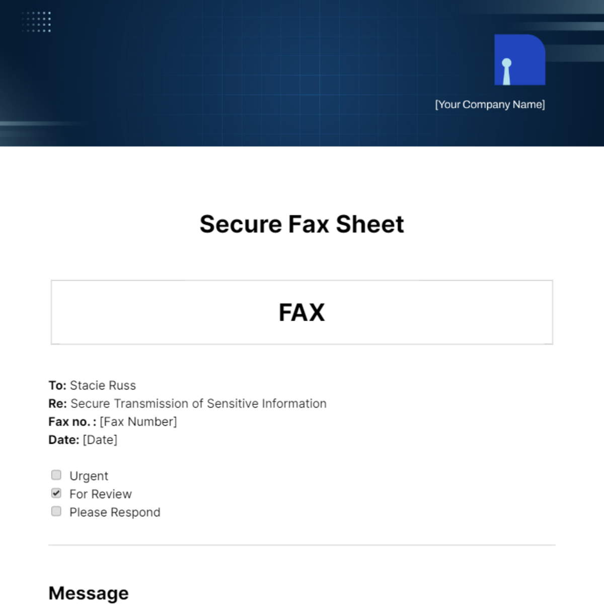 Secure Fax Sheet Template