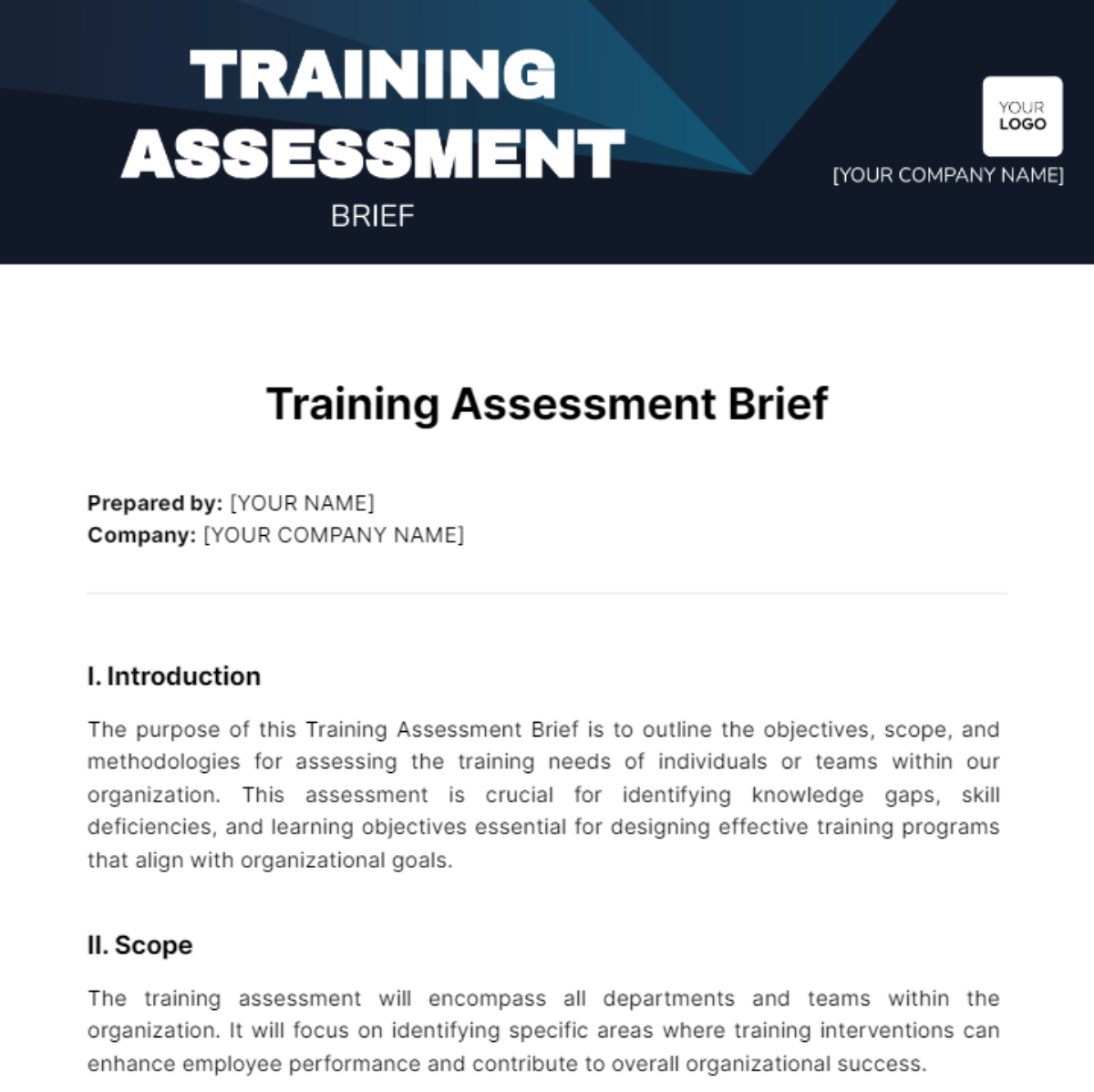 Free Training Assessment Brief Template