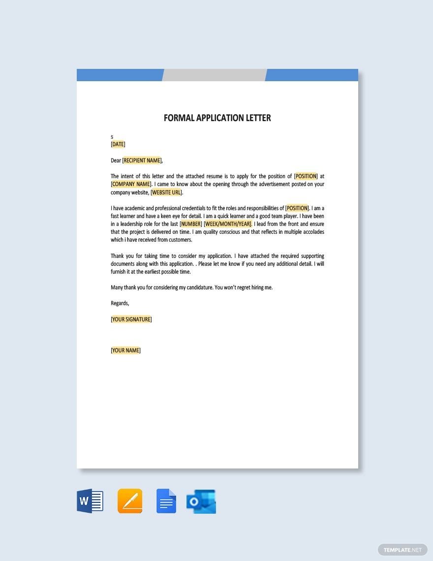 Formal Application Letter Format Template in Word, Google Docs, PDF, Apple Pages