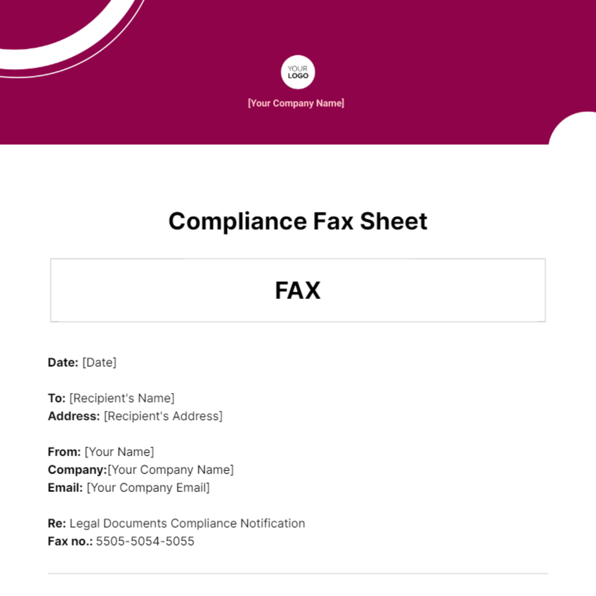 Compliance Fax Sheet Template
