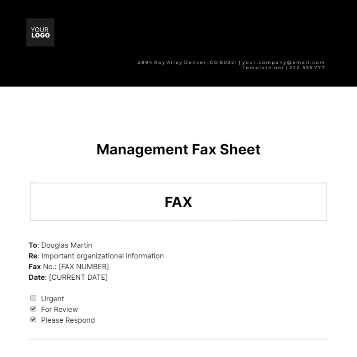 Management Fax Sheet Template