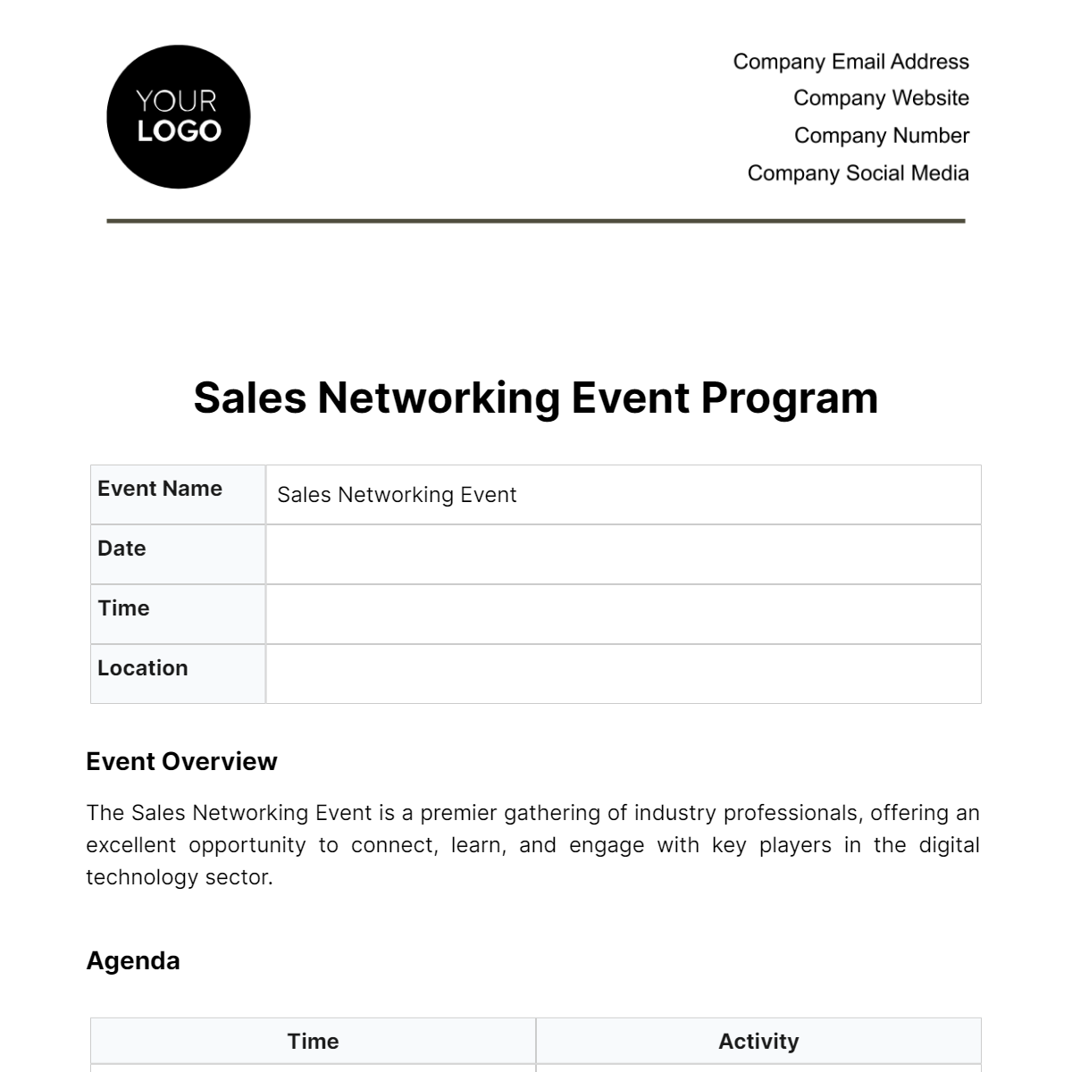 Sales Networking Event Program Template