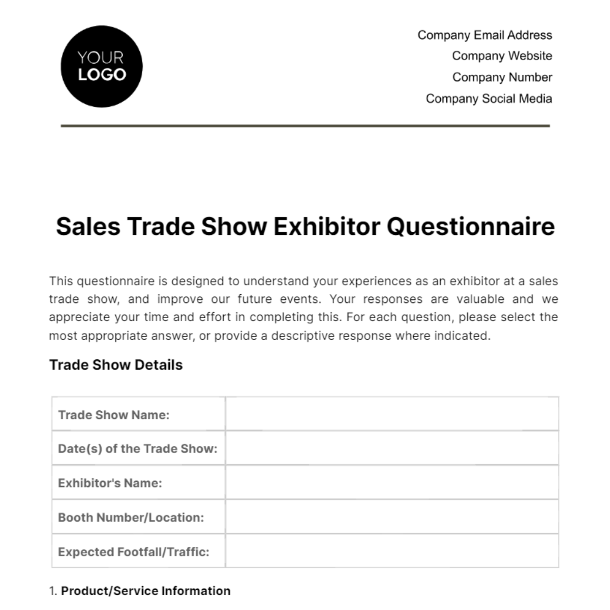 Sales Trade Show Exhibitor Questionnaire Template