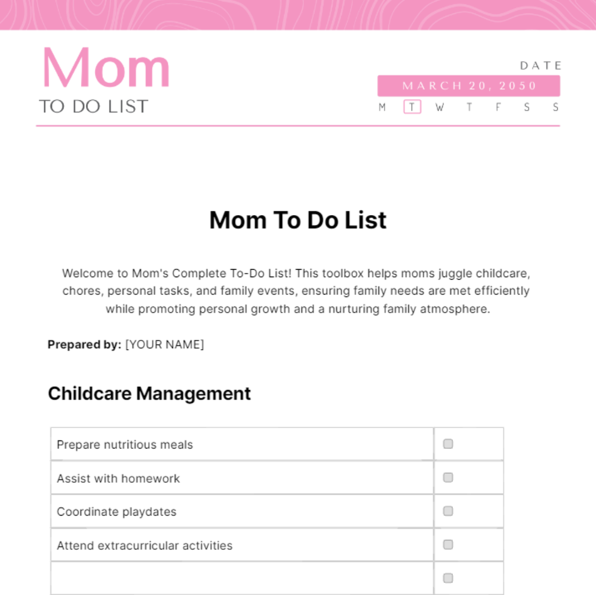 Free Mom To Do List Template
