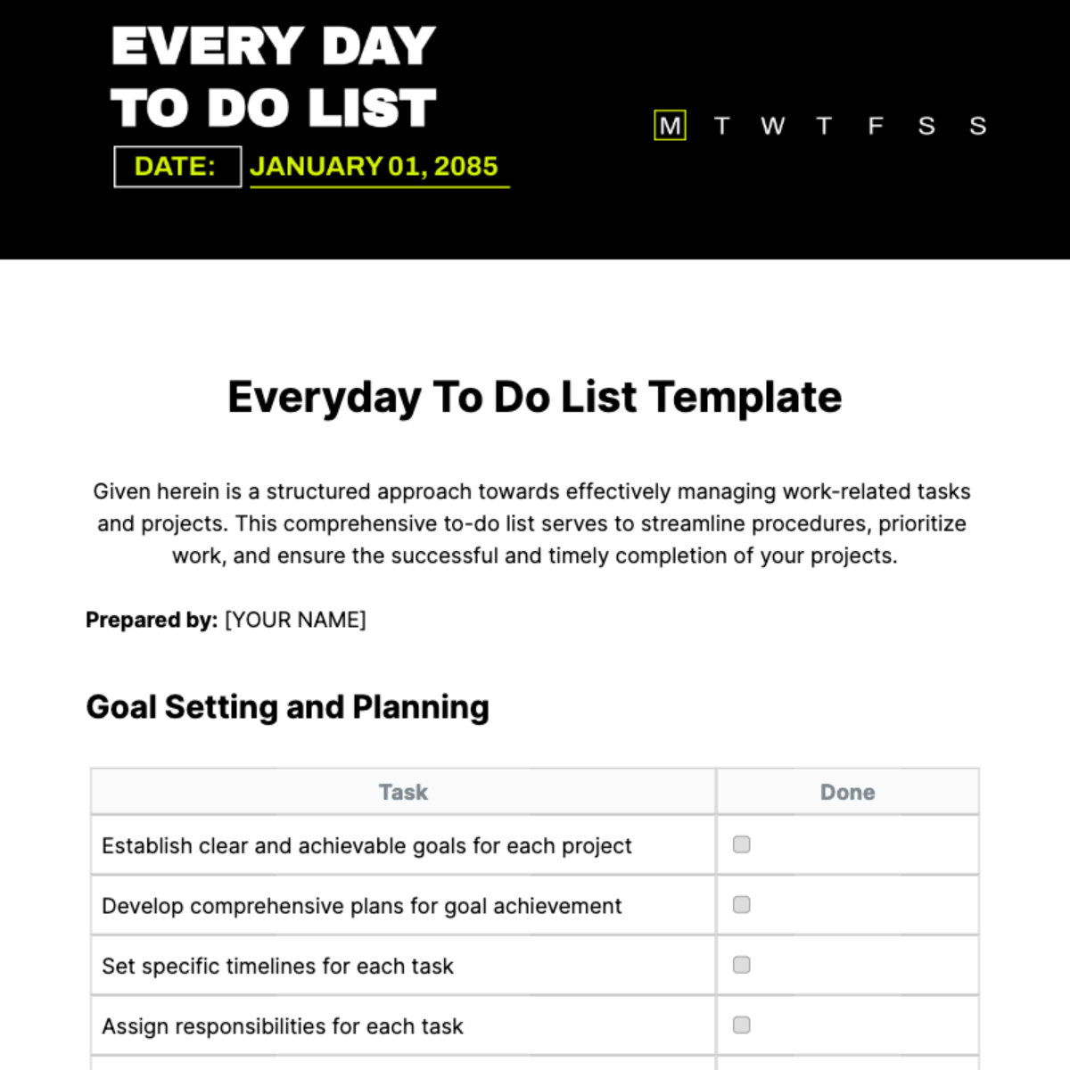 Free Everyday To Do List Template