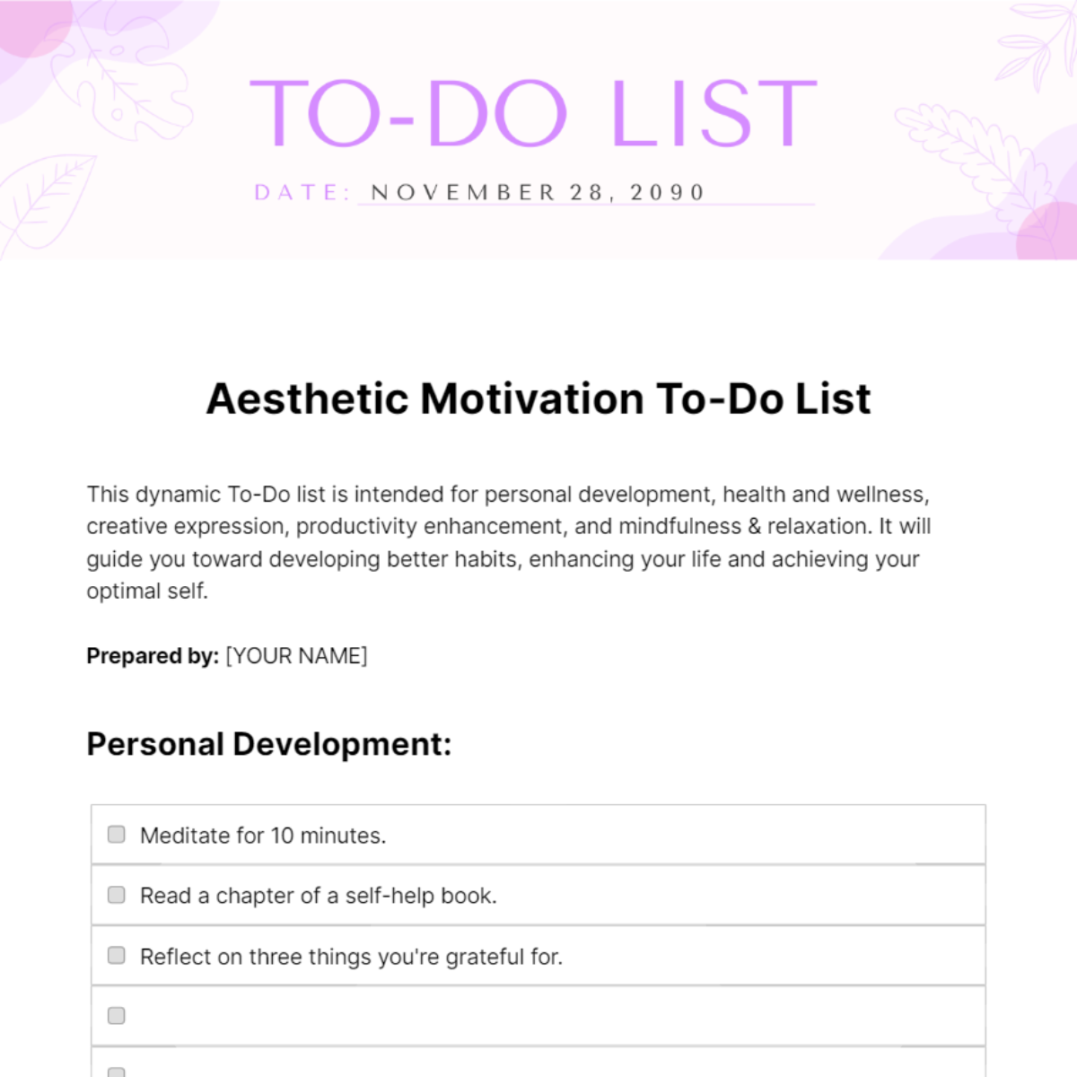 Free Aesthetic To Do List Template