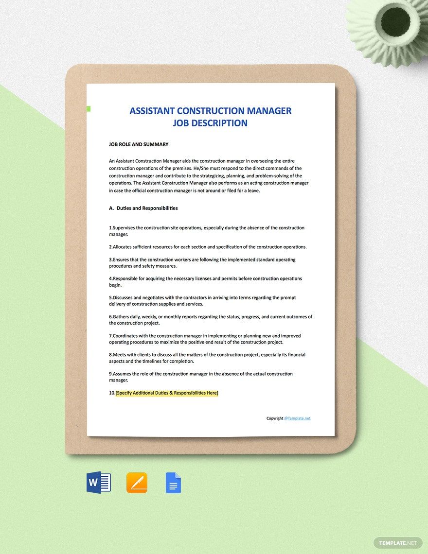 Construction Site Manager Job Description Template - Google Docs, Word |  Template.net