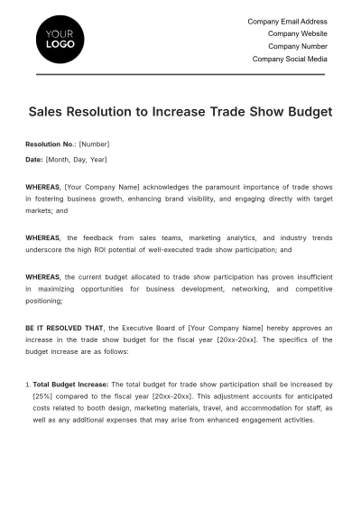 Free Sales Resolution to Increase Trade Show Budget Template to Edit Online