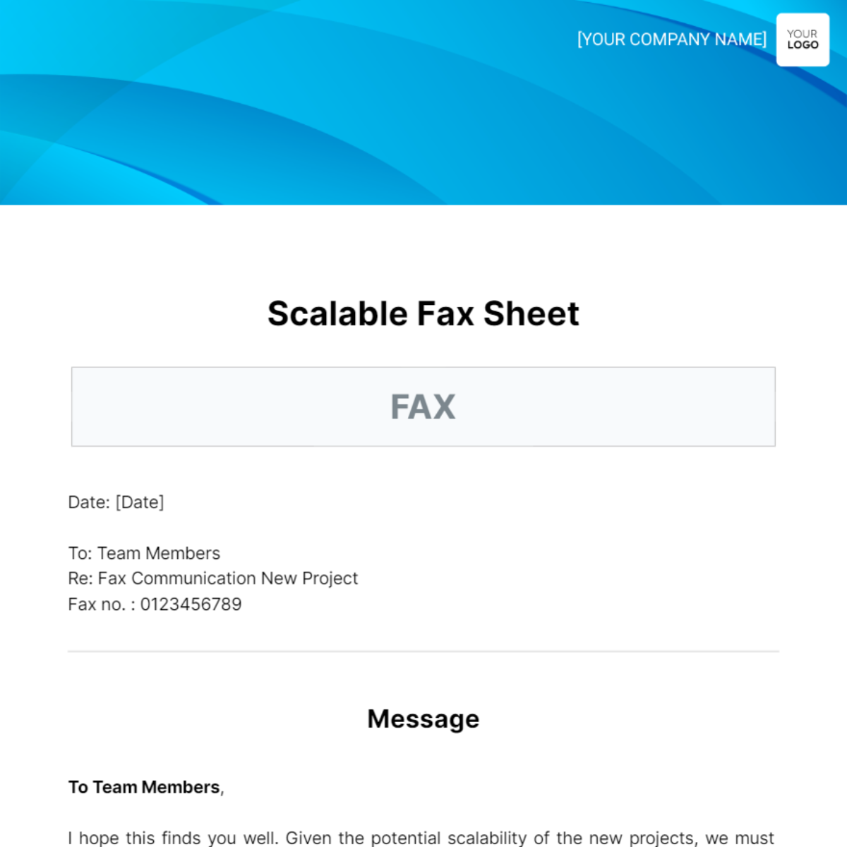 Free Scalable Fax Sheet Template