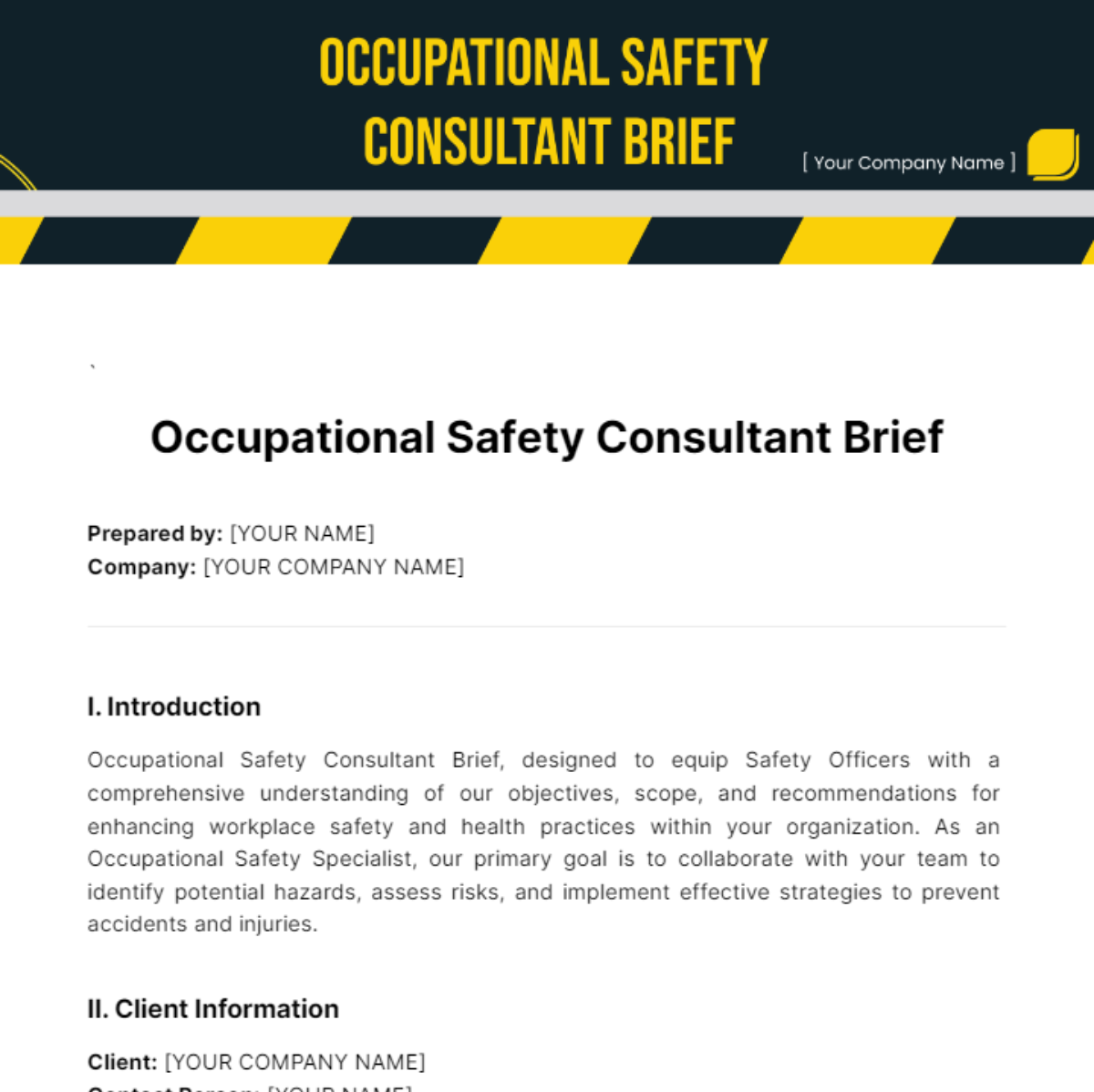 Free Occupational Safety Consultant Brief Template