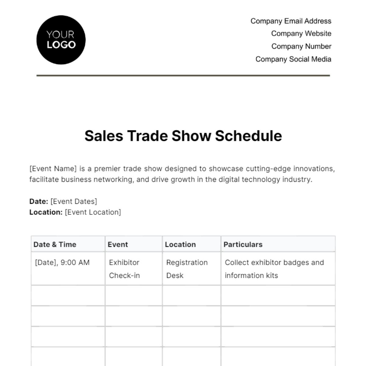 Free Sales Trade Show Schedule Template