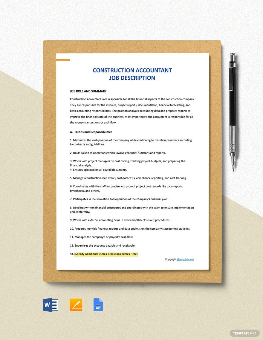 Construction Accountant Job Ad/Description Template