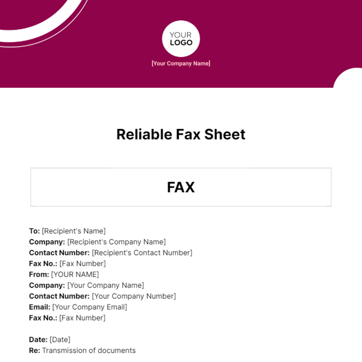 Reliable Fax Sheet Template