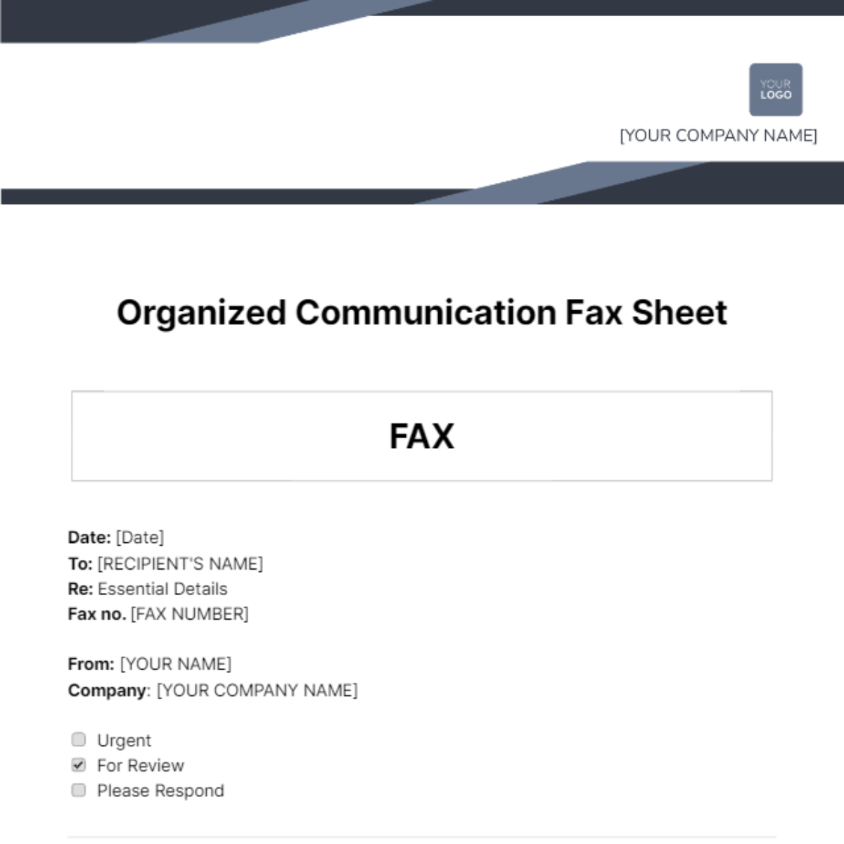 Free Organized Communication Fax Sheet Template