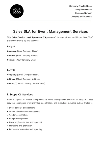 Free Sales SLA for Event Management Services Template to Edit Online