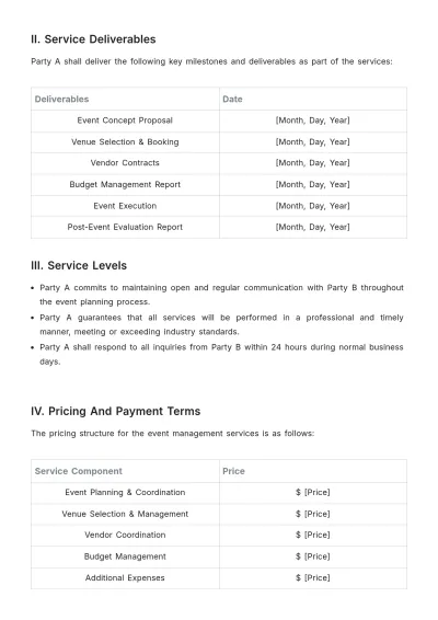 Free Sales SLA for Event Management Services Template to Edit Online