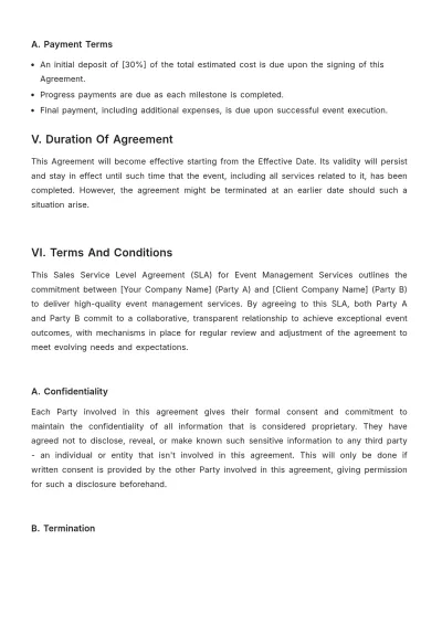 Free Sales SLA for Event Management Services Template to Edit Online