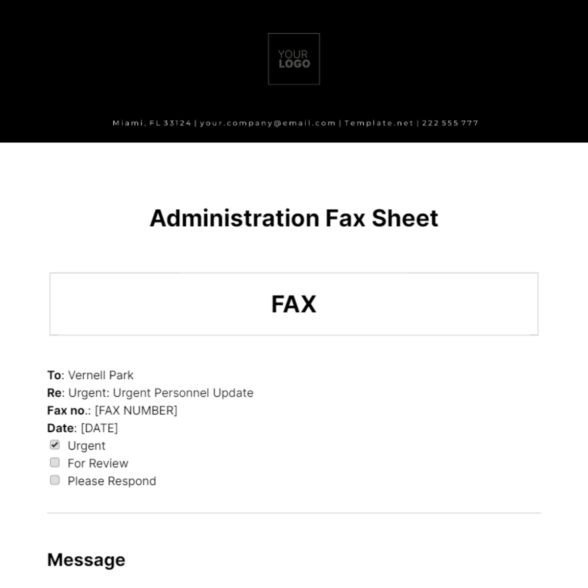 Administration Fax Sheet Template