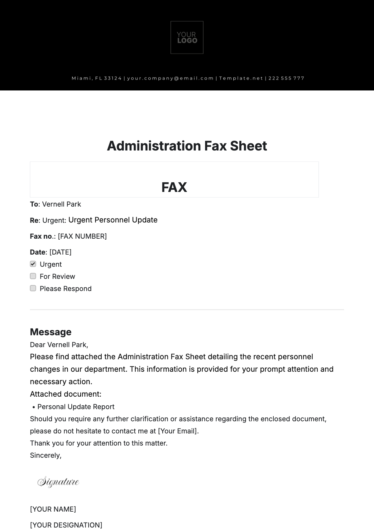 Administration Fax Sheet Template - Edit Online & Download