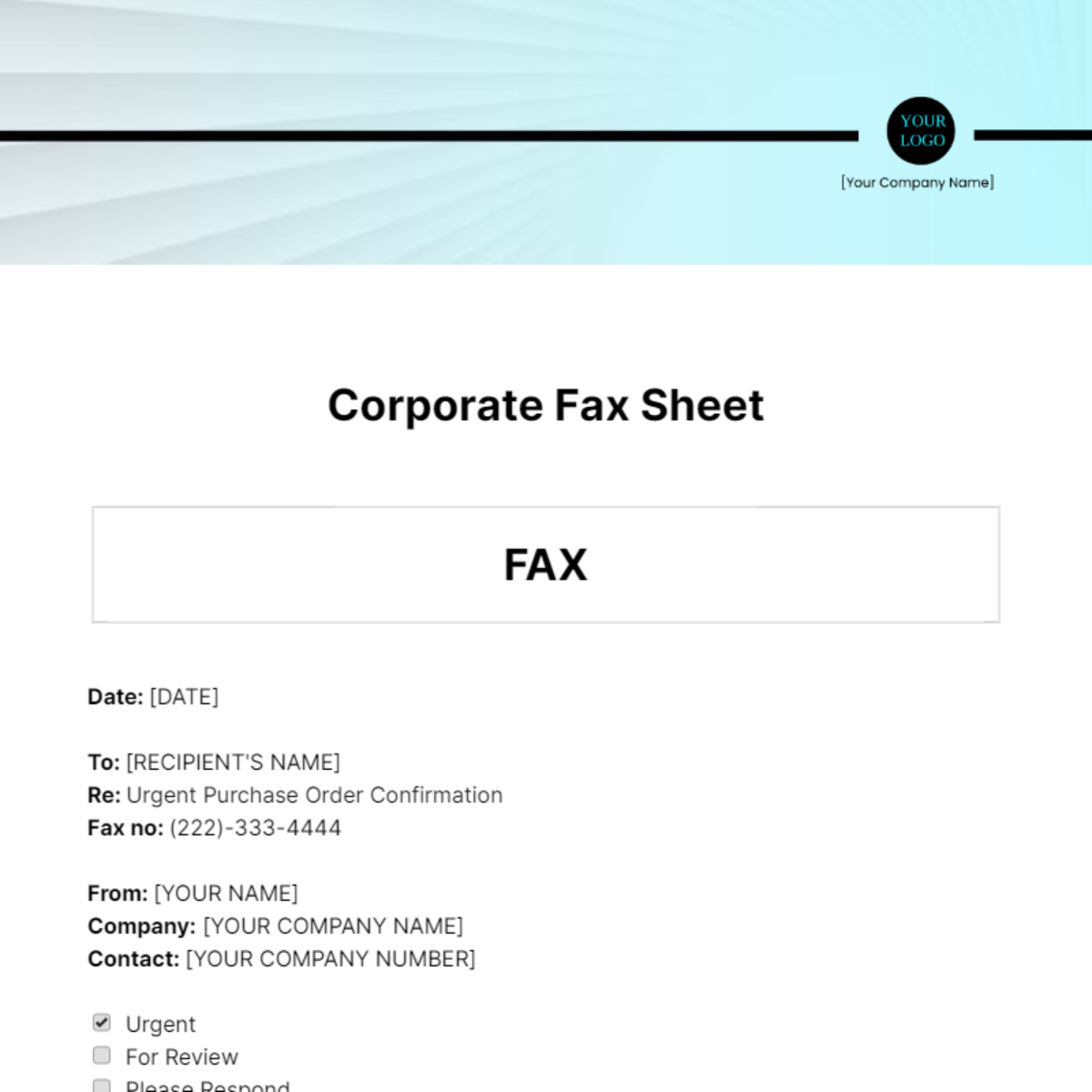 Corporate Fax Sheet Template