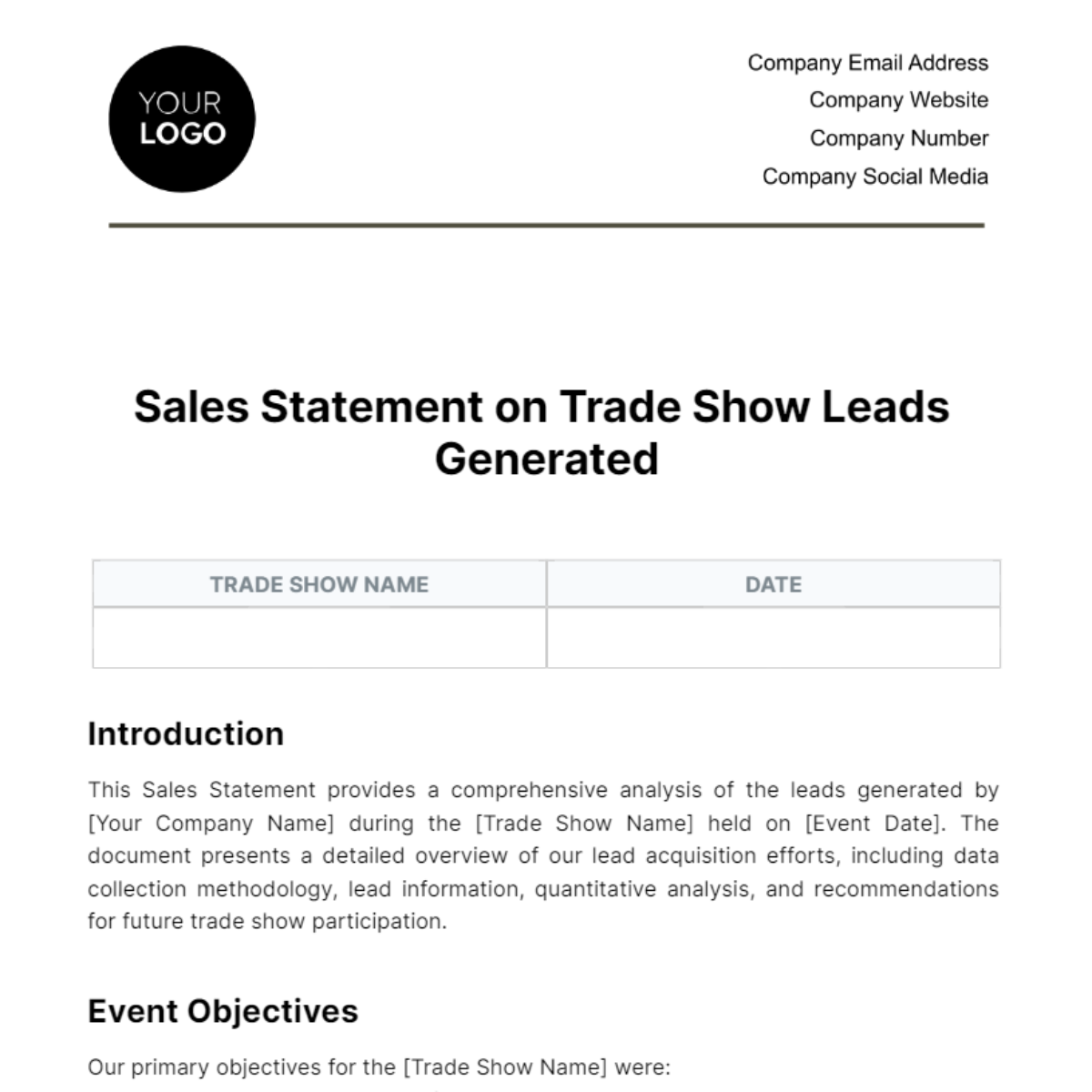 Sales Statement on Trade Show Leads Generated Template